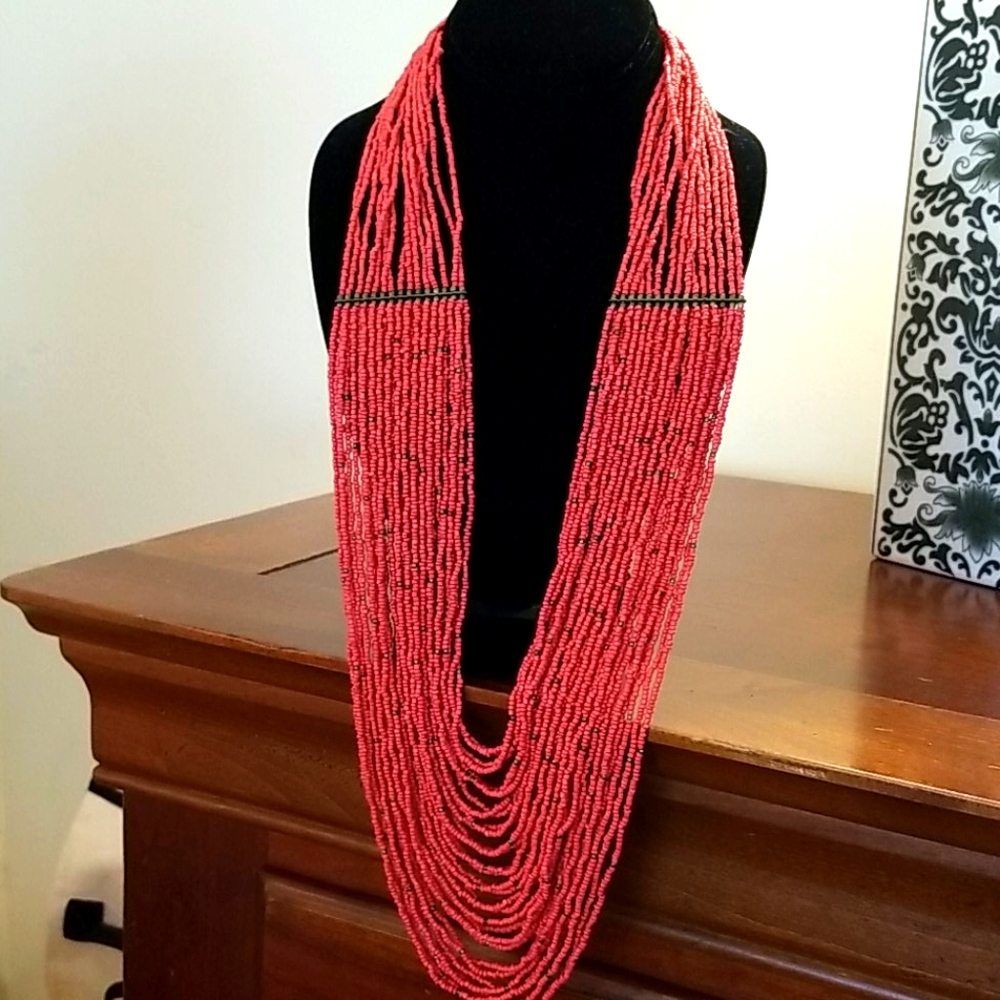 Sea Bead coral color multilayed necklace